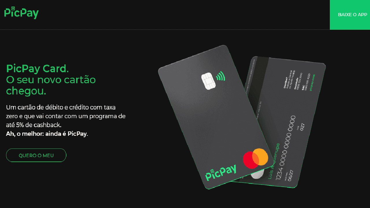 Novo Cartão PicPay Card Mastercard será emitido pelo Banco Original, com taxa ZERO e até 5% de cashback