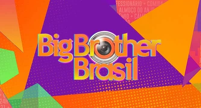 Logo do Big Brother Brasil com um fundo laranja e roxo