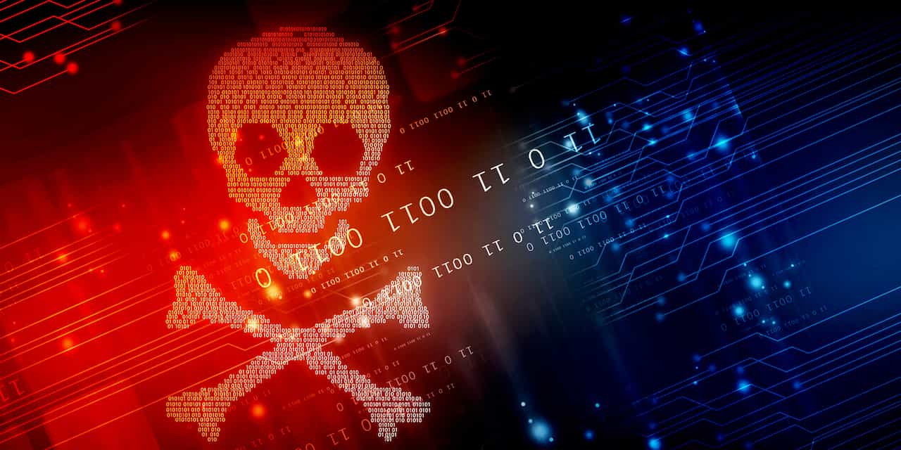 Símbolo de uma caveira para representar a dark web e pirataria.