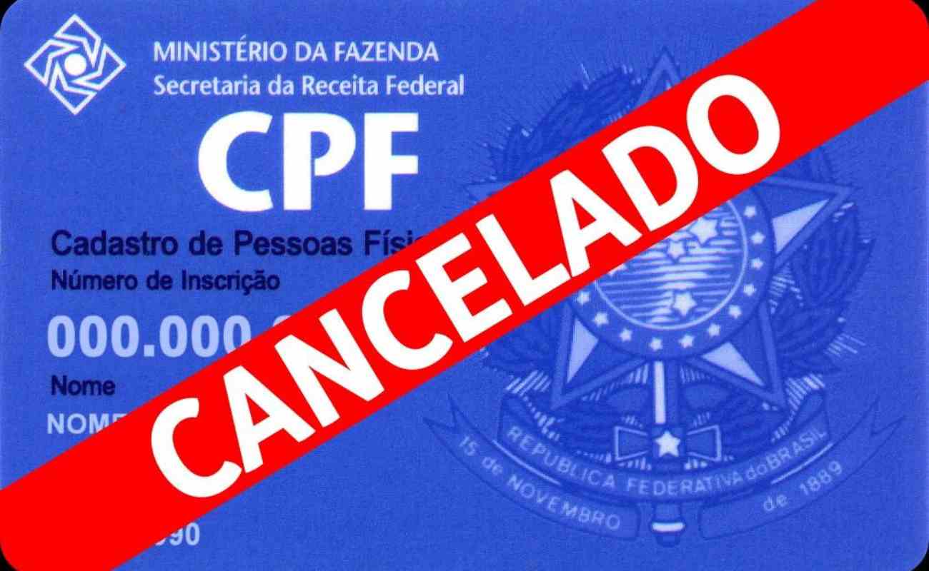 imagem mostra um CPF com a legenda que mostra que ele pode ter sido cancelado