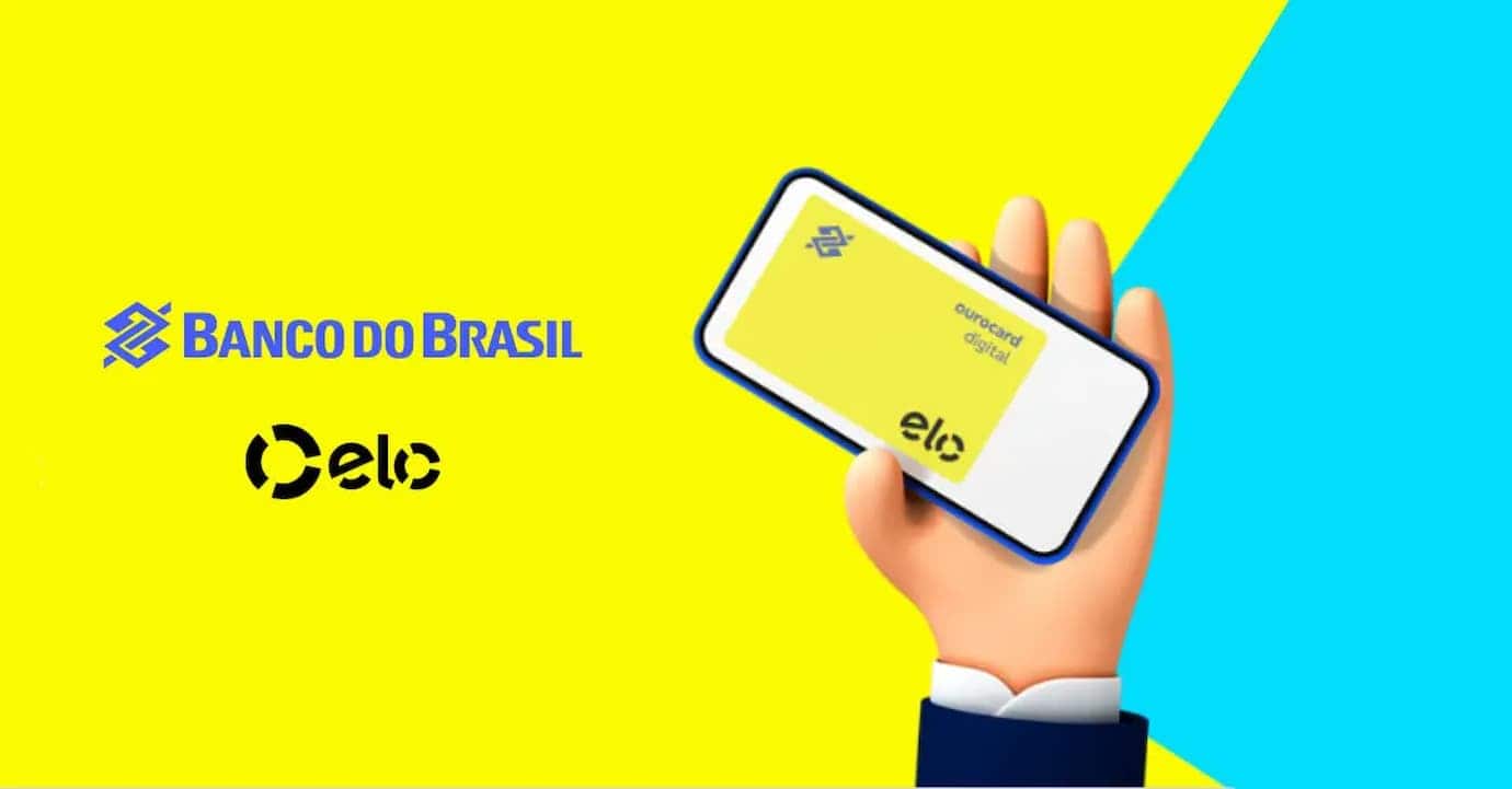 Animação que mostra mão segurando um celular com cartão digital na tela