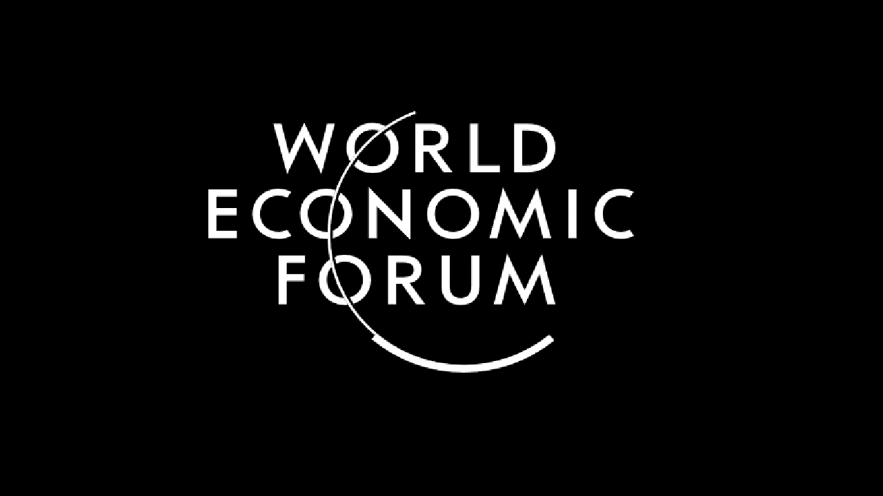 Imagem do logo do Fórum Econômico Mundial em um fundo preto