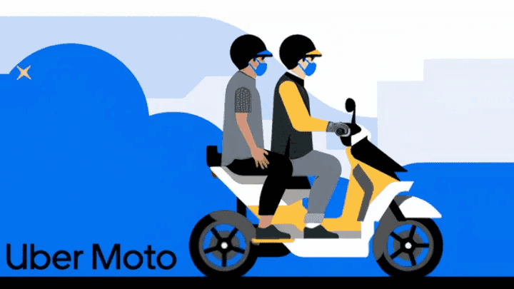 Desenho de um motociclista com uma pessoa na garupa
