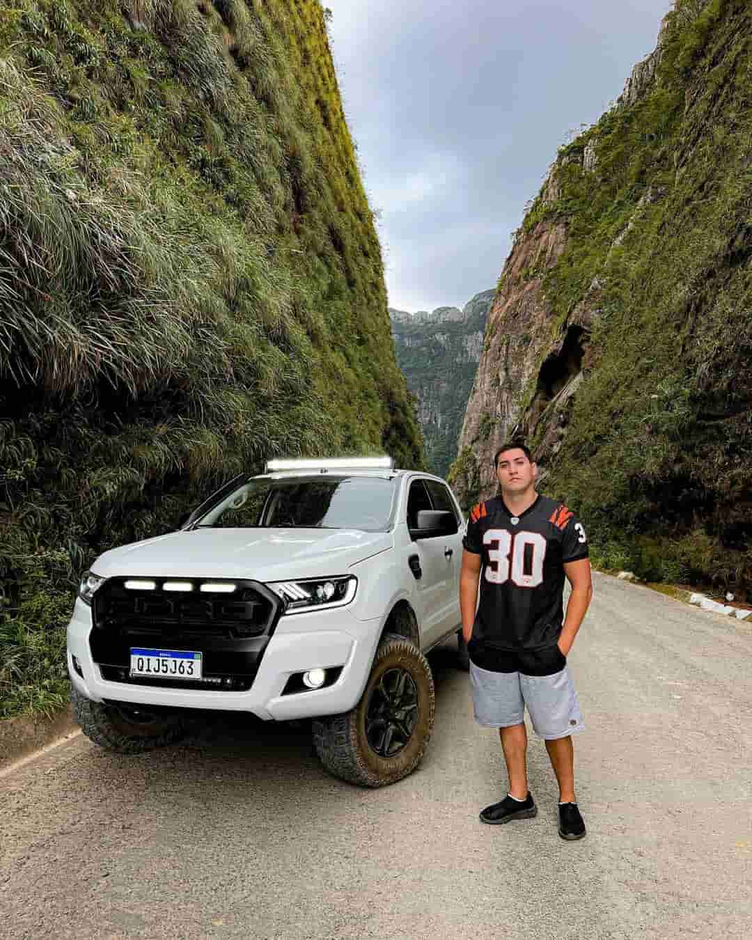 Imagem do youtuber ao lado de um carro de luxo em uma estrada