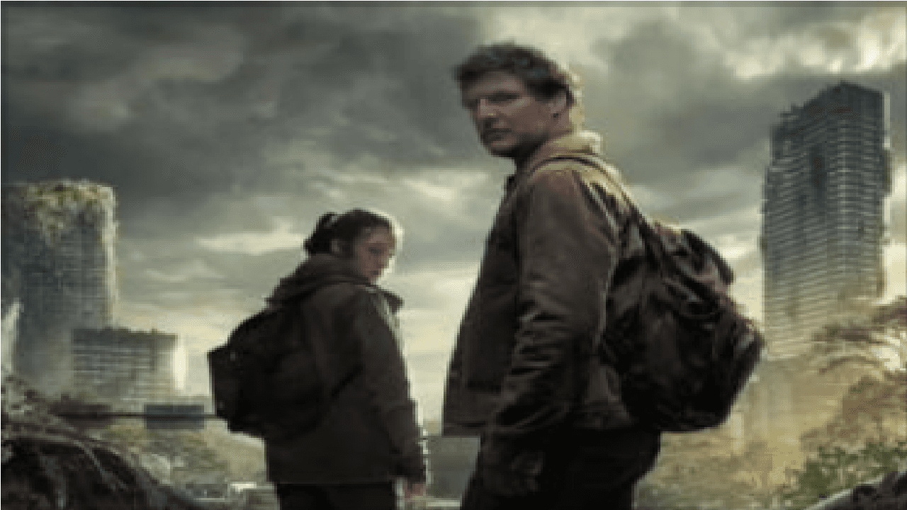 Imagem promocional de The Last Of Us, com os atores Pedro Pascal e Bella Ramsey