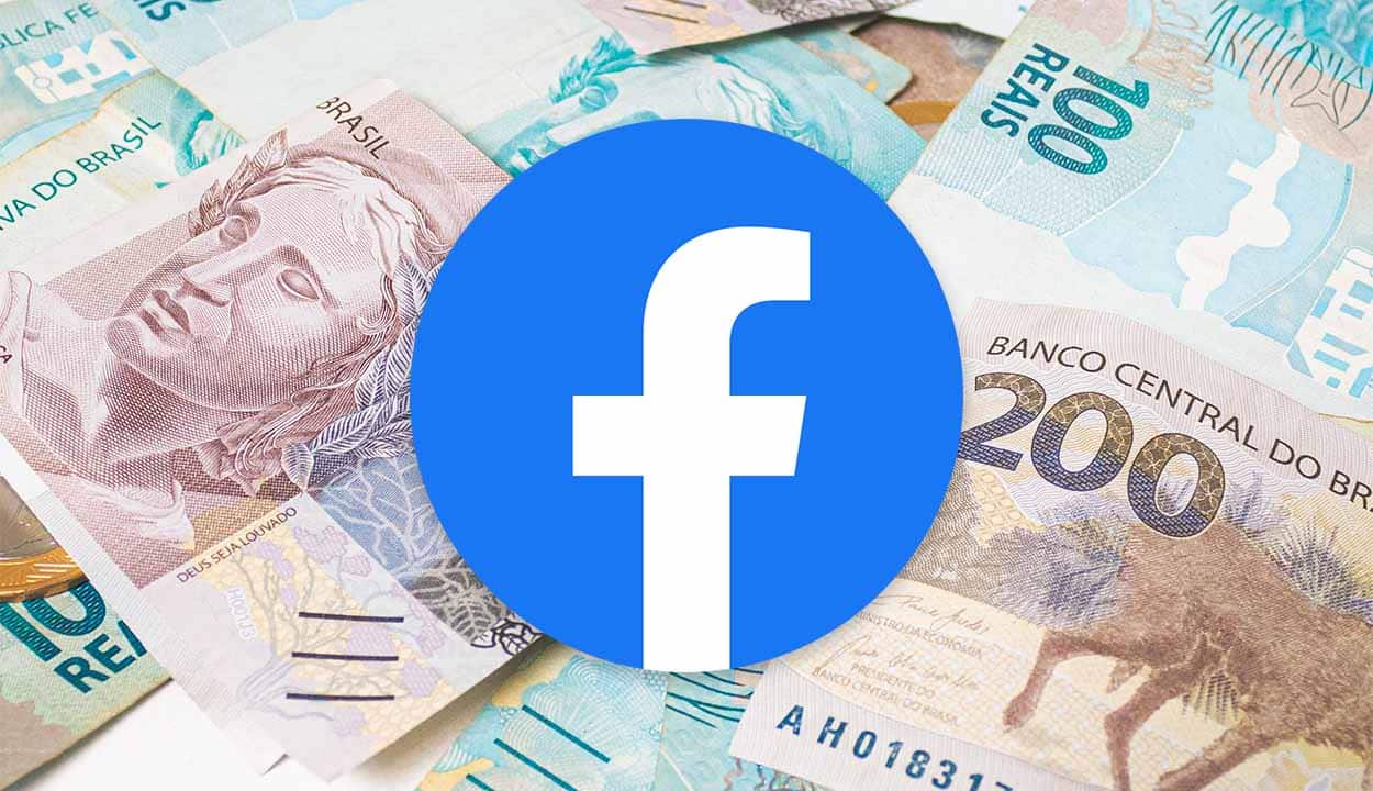 Notas de real com o logo do Facebook à frente