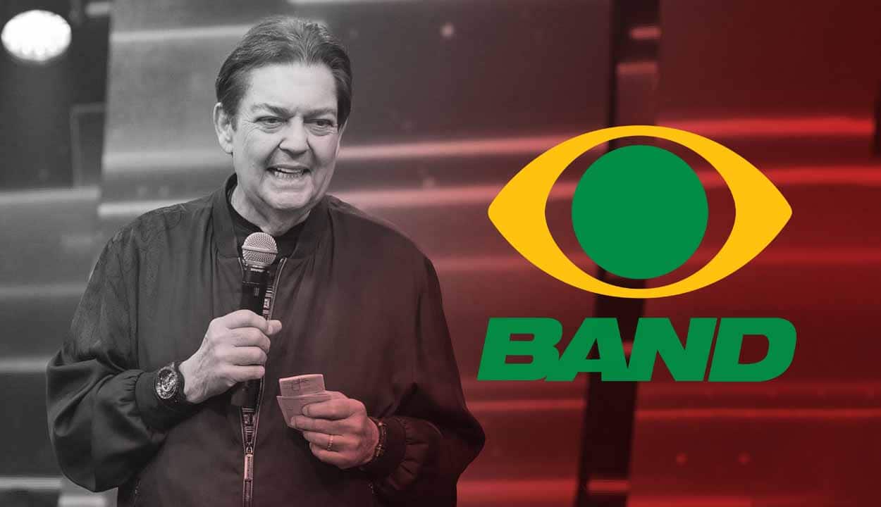 Montagem com uma imagem do Faustão à esquerda e da logo da Band à direita