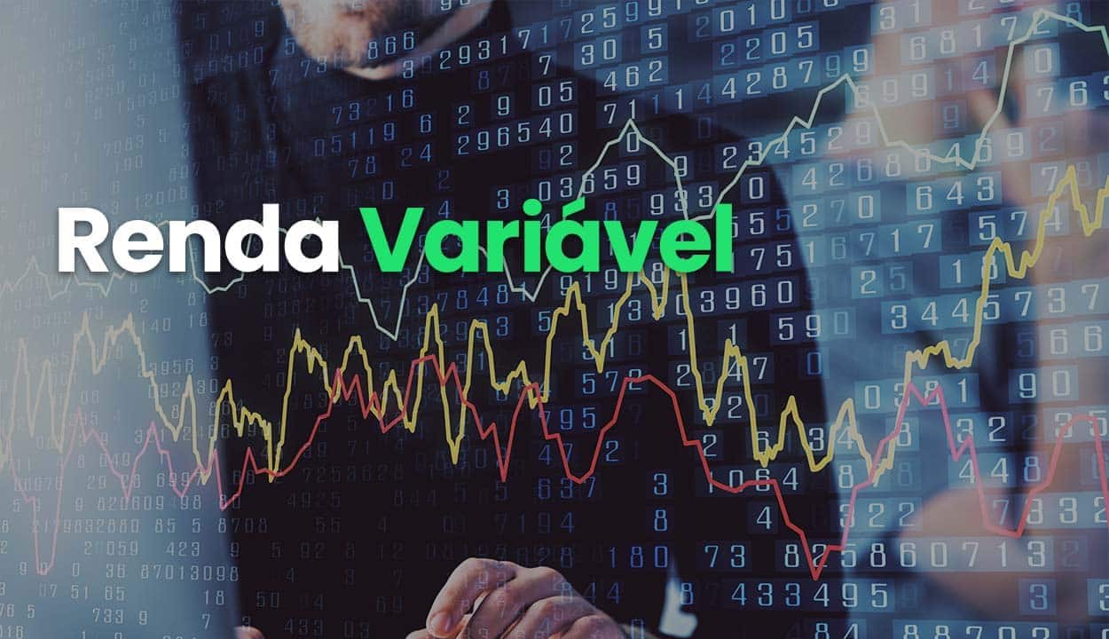 Imagem de uma tela com investimentos em renda variável com reflexo de um homem