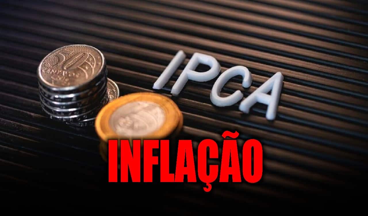 Letras brancas formando a sigla IPCA com moedas ao lado