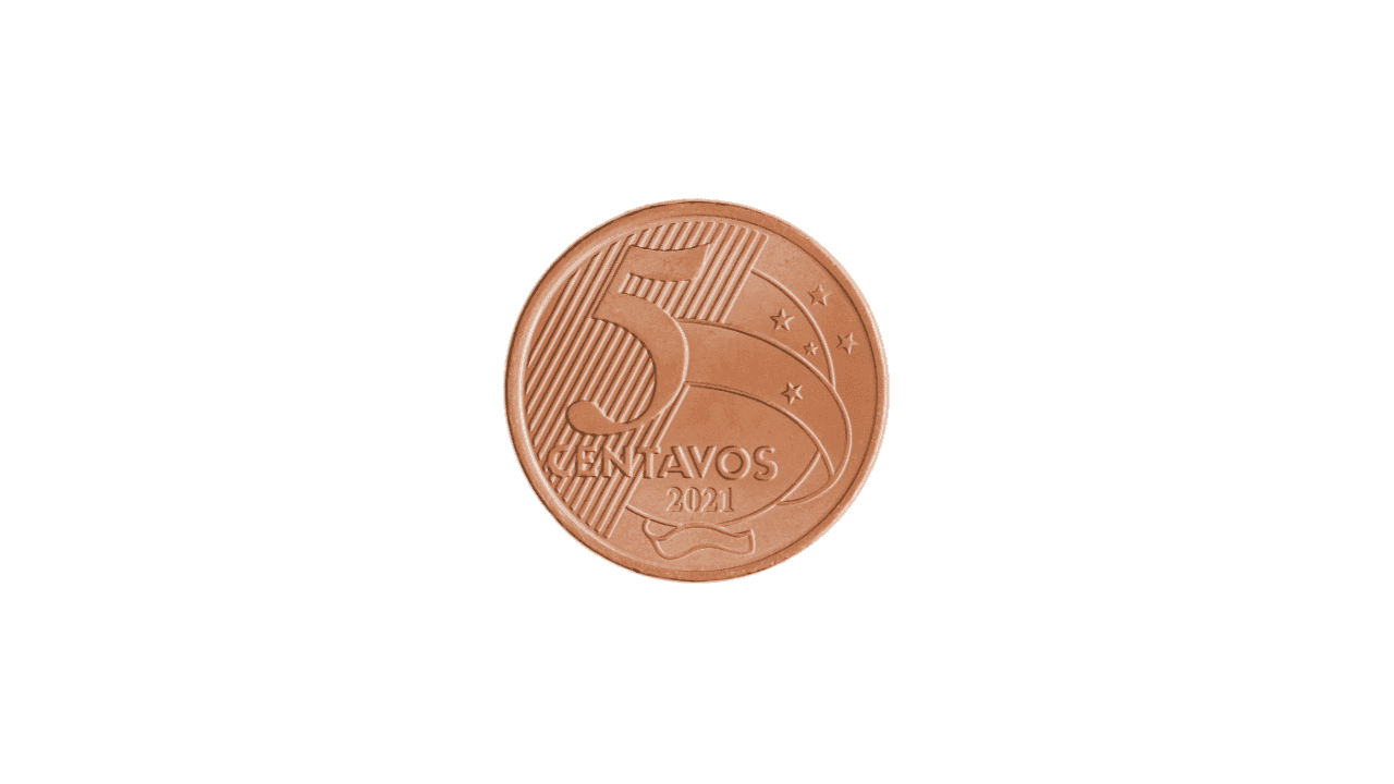 Parte da frente de uma moeda de 5 centavos