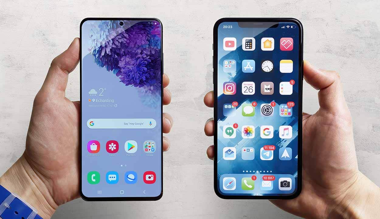 Celulares IOS e Android lado a lado WhatsApp