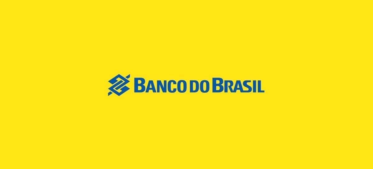 A imagem, em fundo amarelo, apresenta a logo e no nome do Banco do Brasil.