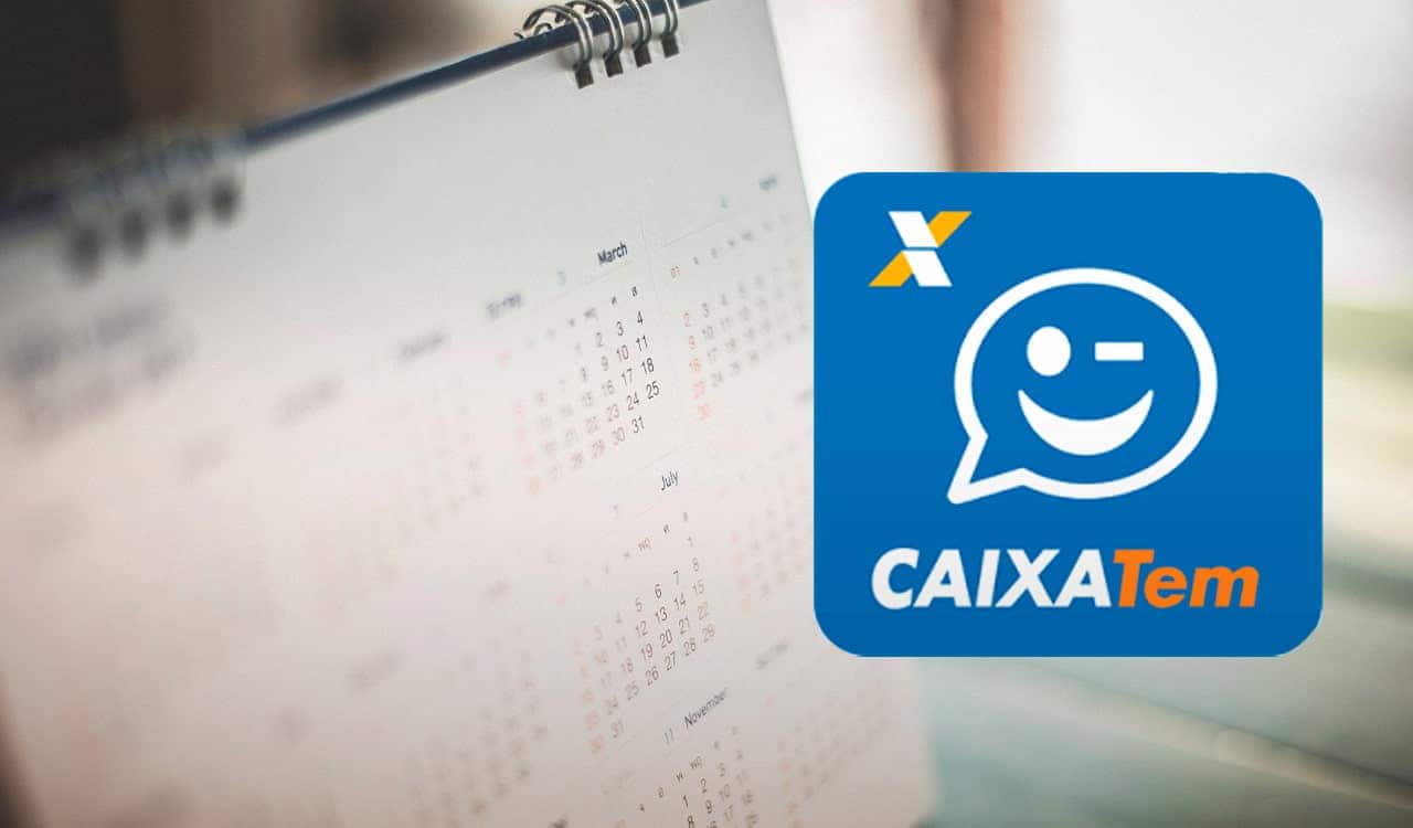 Imagem de um calendário com a logo do Caixa Tem posicionada no lado direito