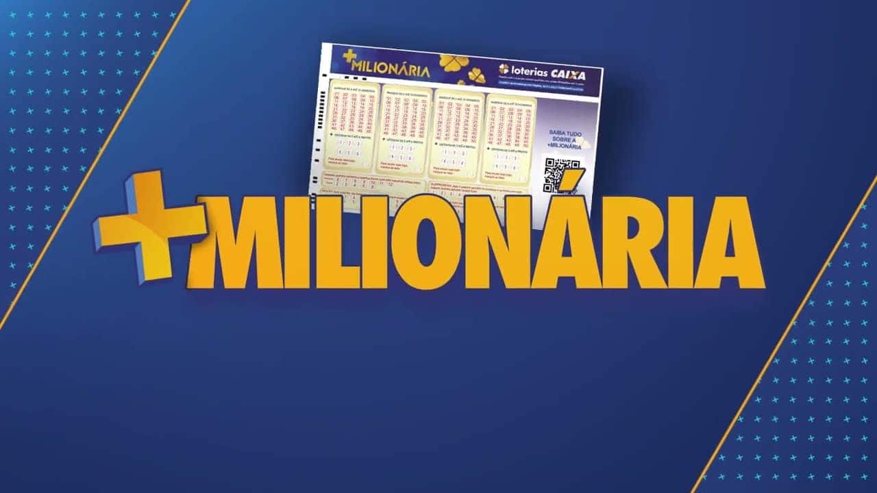 imagem promocional da +Milionária e ilustração de um bilhete de jogo da Caixa Econômica Federal