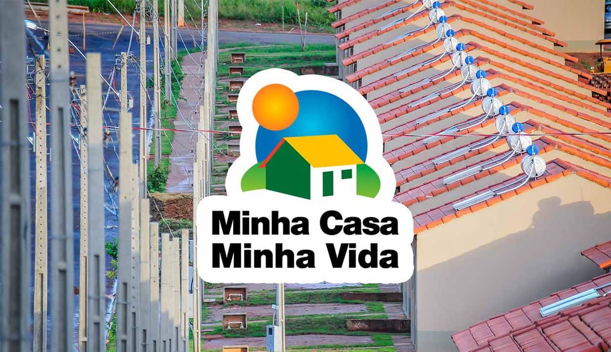 Conjunto habitacional com logo do Minha Casa Minha Vida
