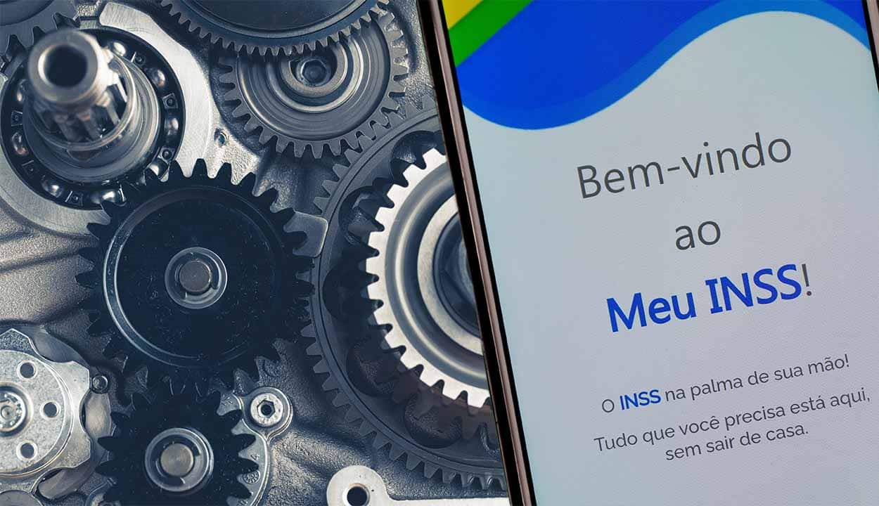 Aplicativo Meu INSS e engrenagens