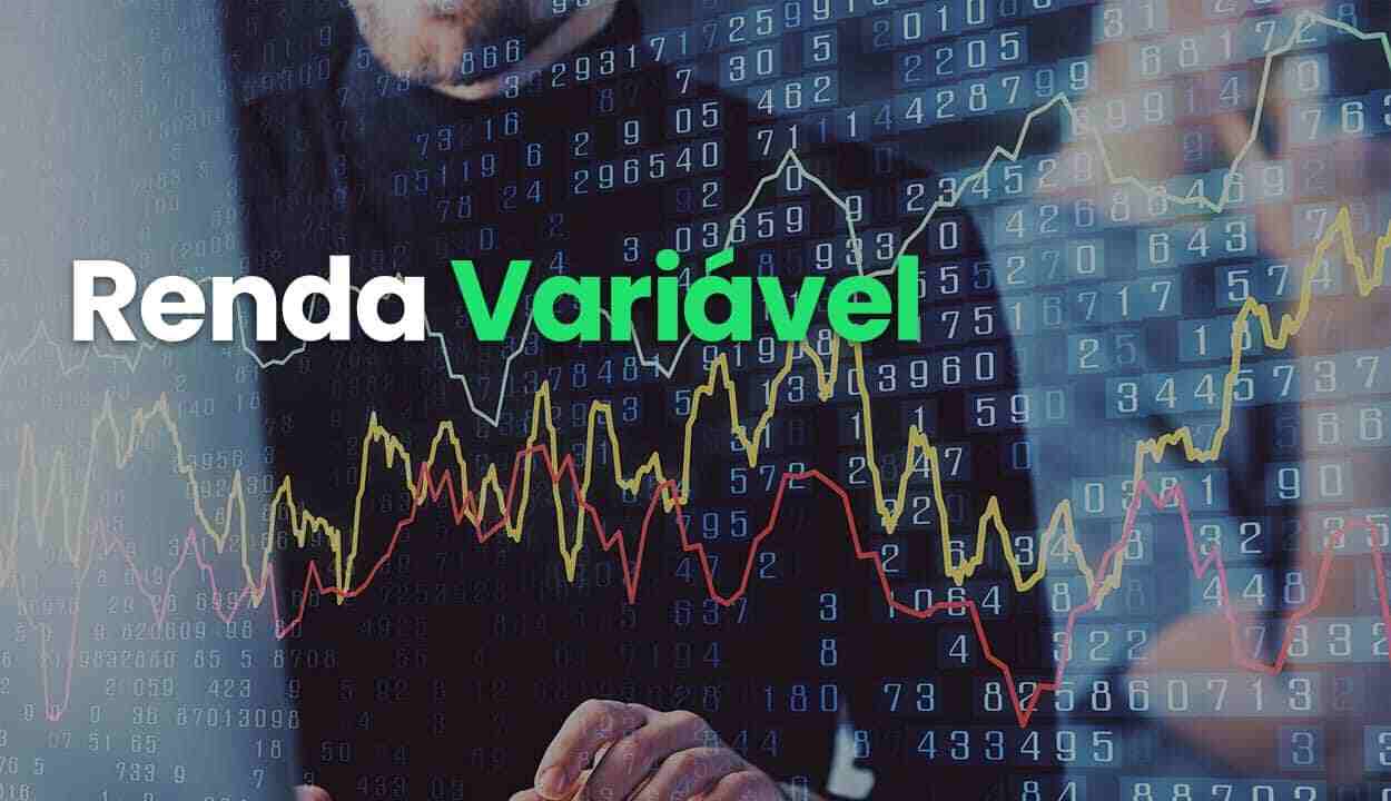 Imagem de uma tela com investimentos em renda variável com reflexo de um homem