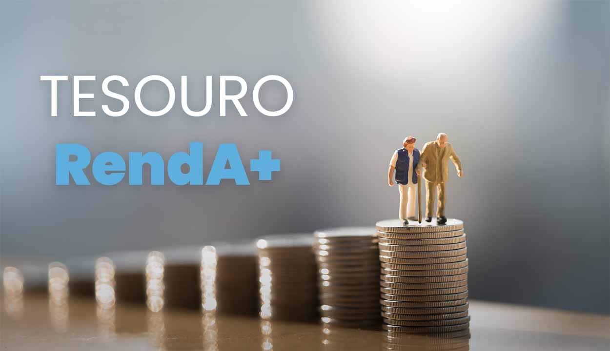 Moedas distribuídas como uma escada com dois bonecos de idosos em miniatura