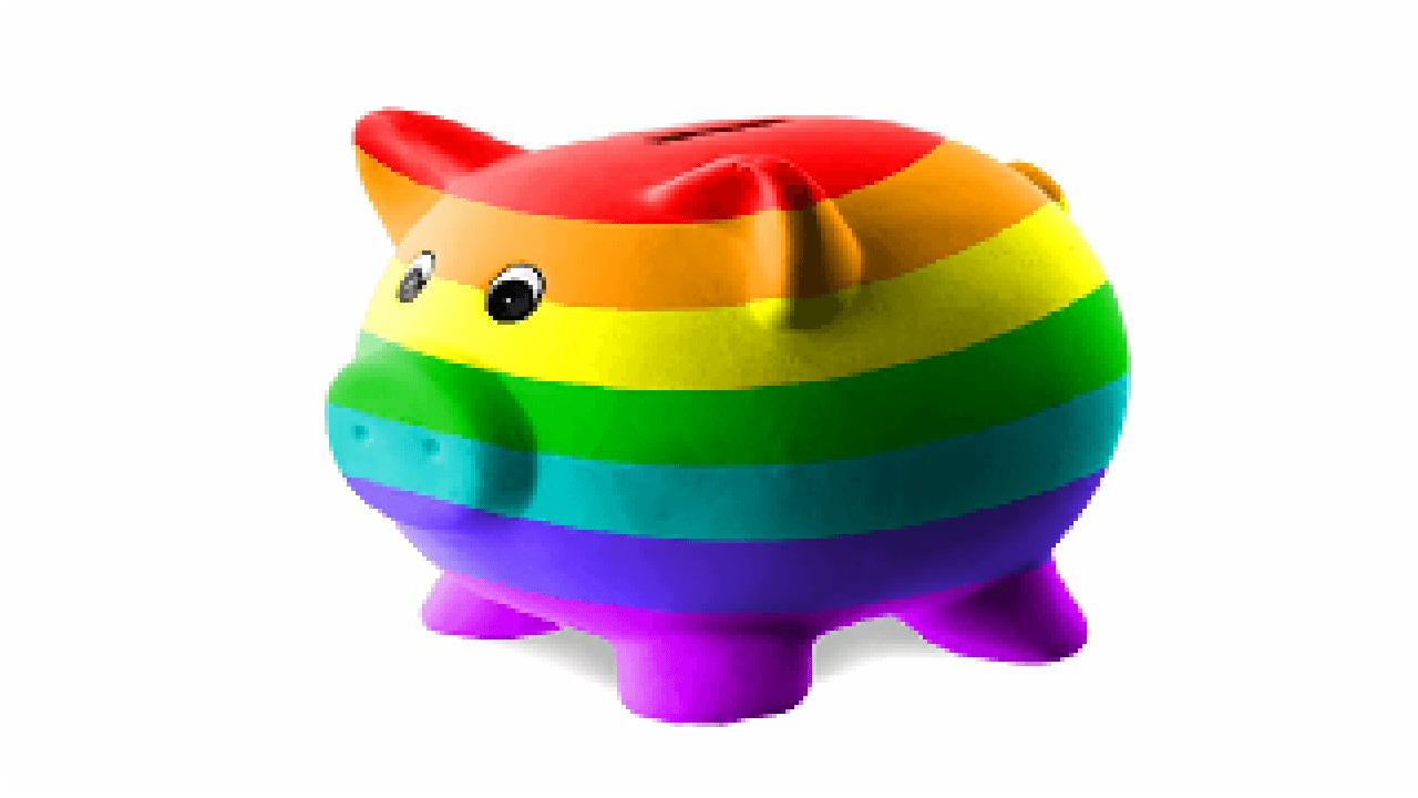 Cofre de porquinho com as cores LGBTQIAP+