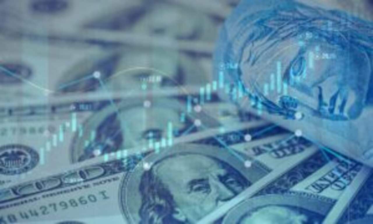 Imagem de notas de dólar com arte de gráficos de investimentos