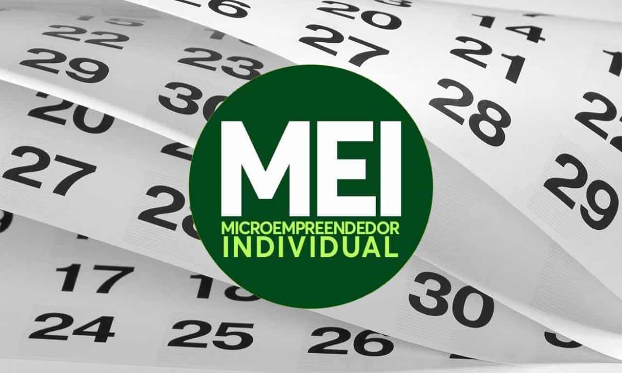 Identidade visual MEI e ao fundo números de calendário.