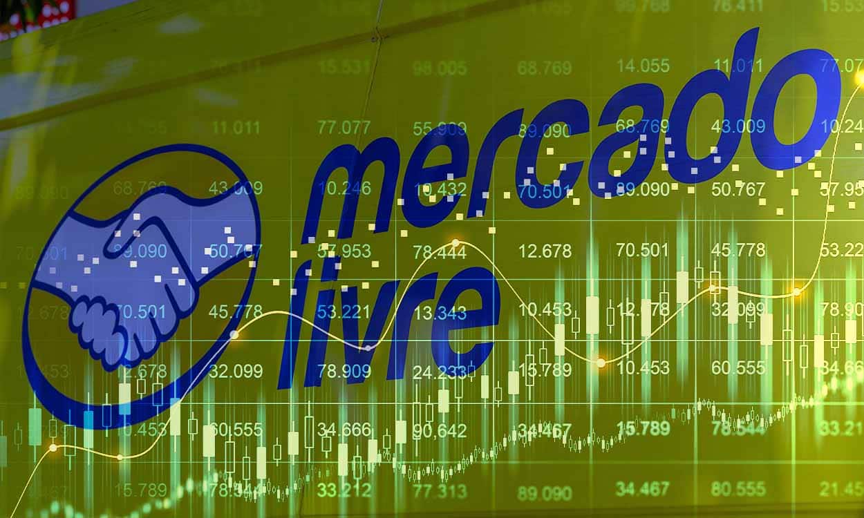 A Logo do Mercado Livre sobreposta a diversos gráficos.