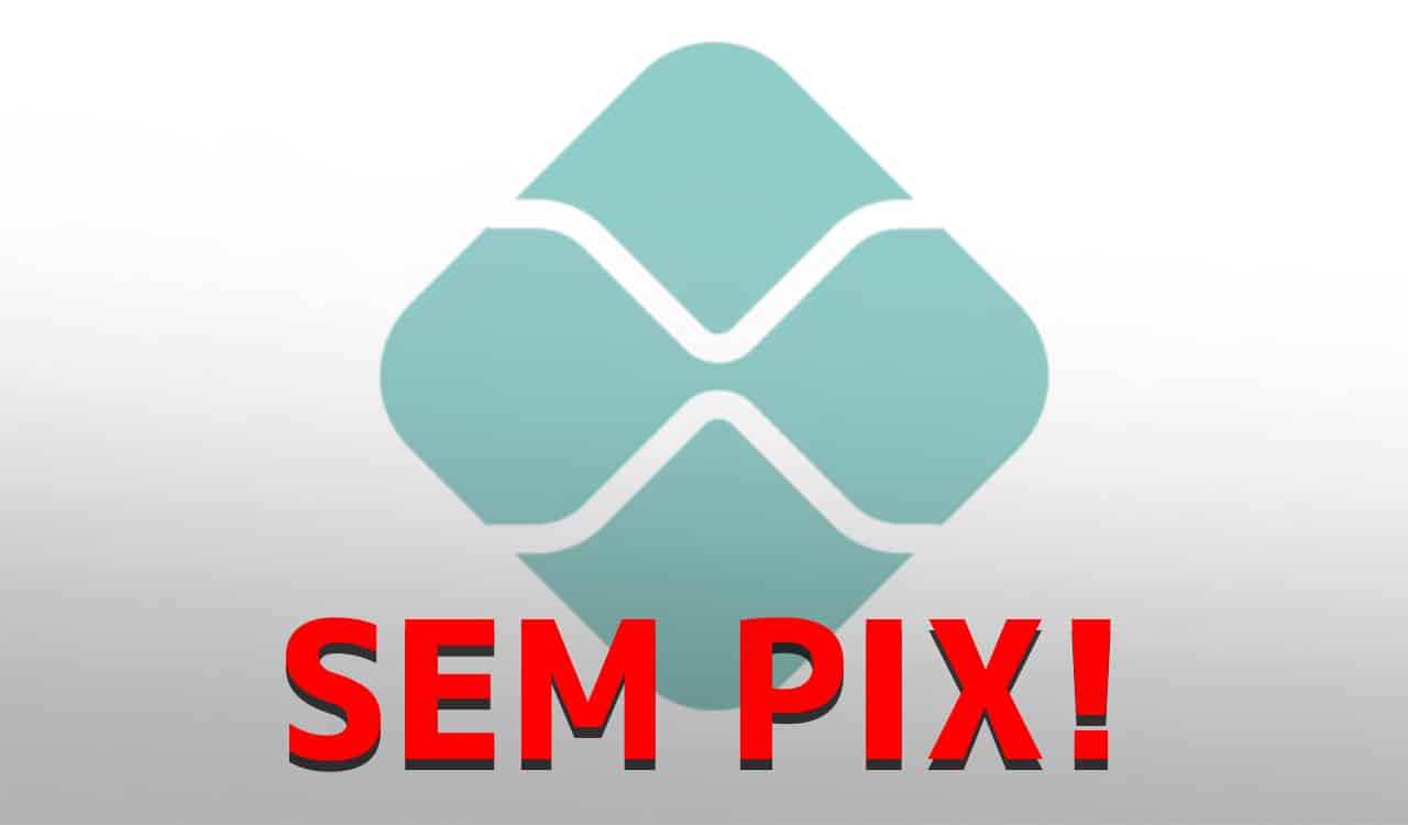 Imagem mostra logo do Pix em um fundo branco. Sobreposta a logo está a legenda "Sem Pix!"