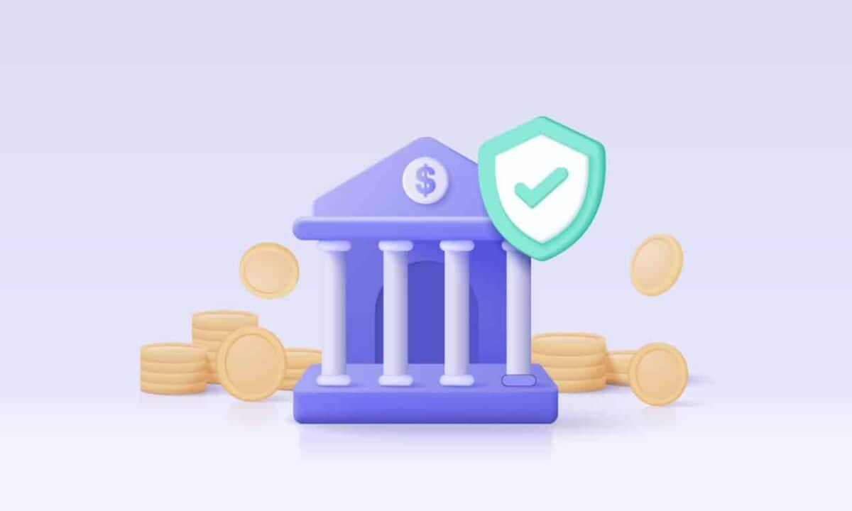 Ilustração de um banco com o símbolo de Check em verde