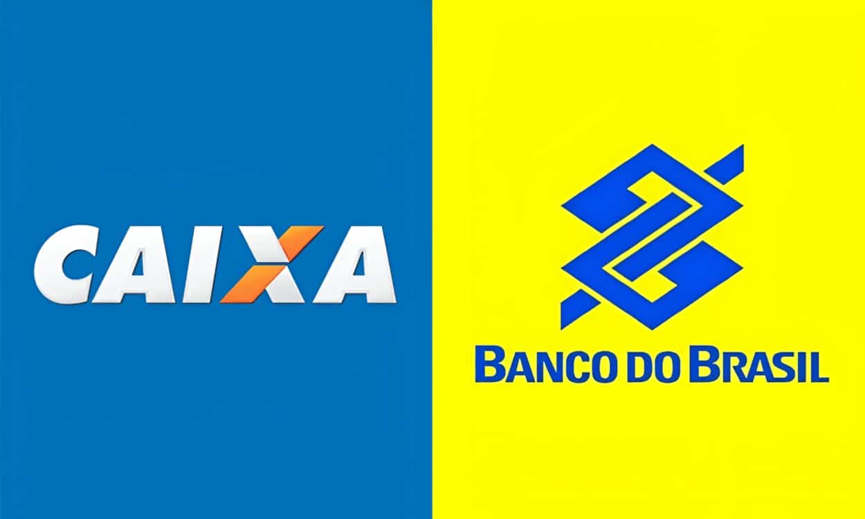 Logomarca dos bancos Caixa Econômica Federal e Banco do Brasil.
