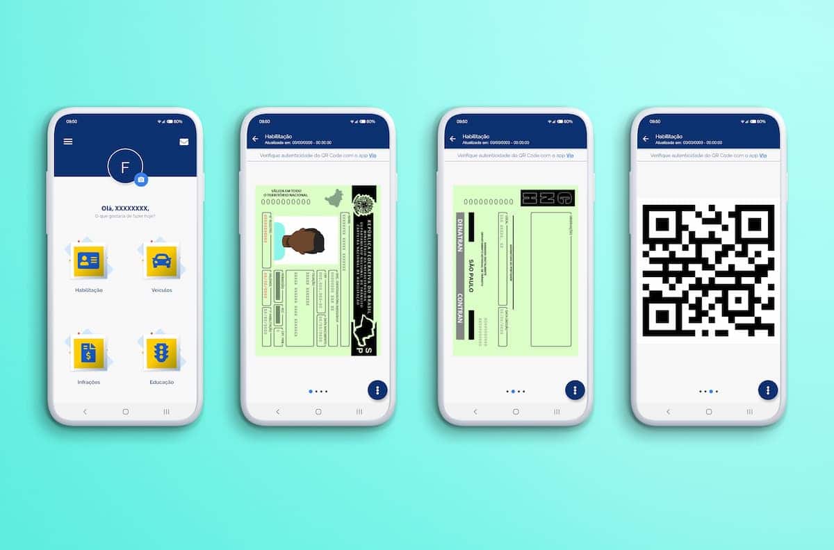 Aplicativo CNH Digital mostrando todas as funções do aplicativo