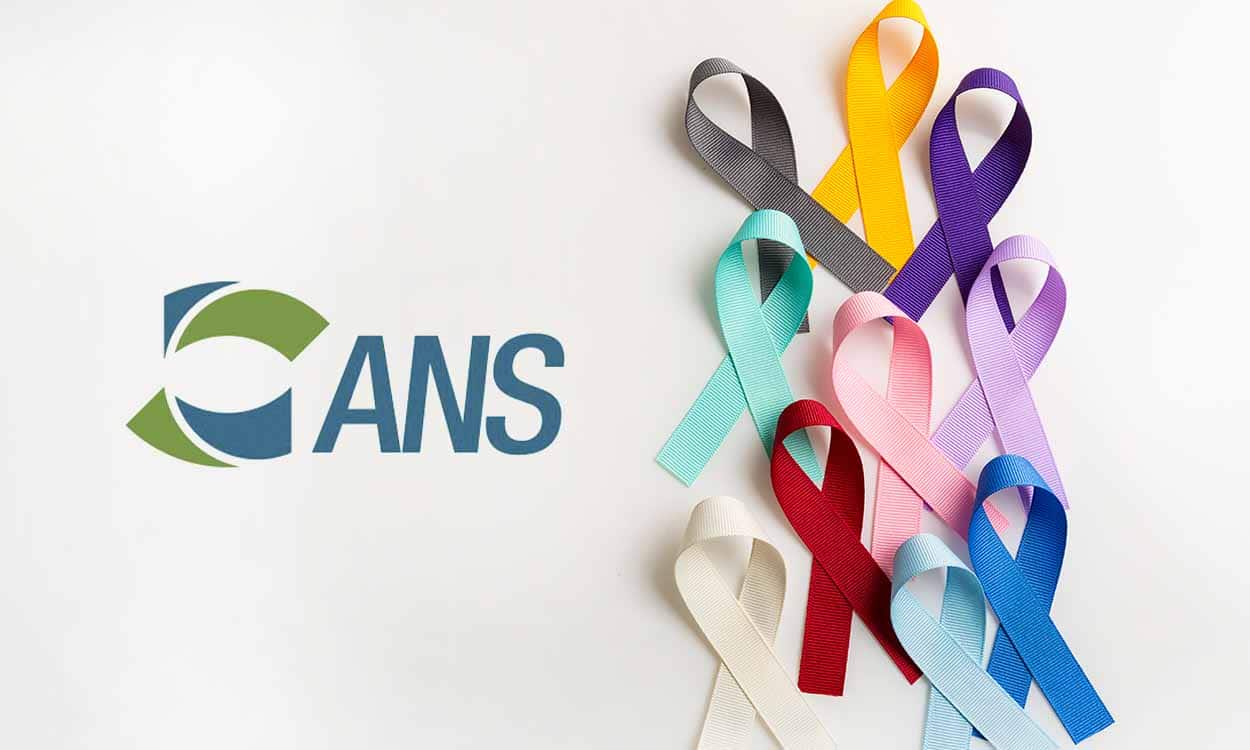símbolos de câncer e logo ANS