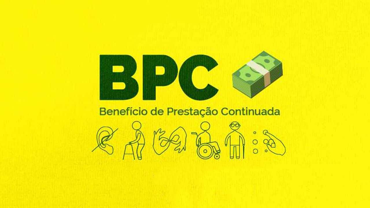 Imagem com fundo amarelo e escrita BPC em evidência.
