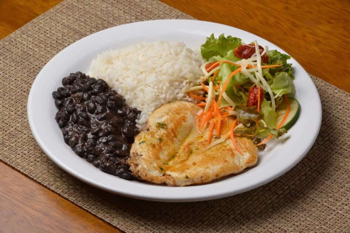 prato de refeição com arroz feijão frango grelhado e salada bolsa família pix vale-refeição limite