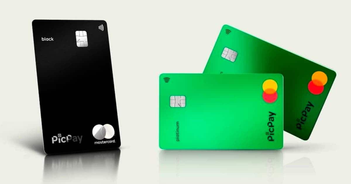 Imagem dos novos cartões da PicPay com cashback, mastercard Platinum e Black