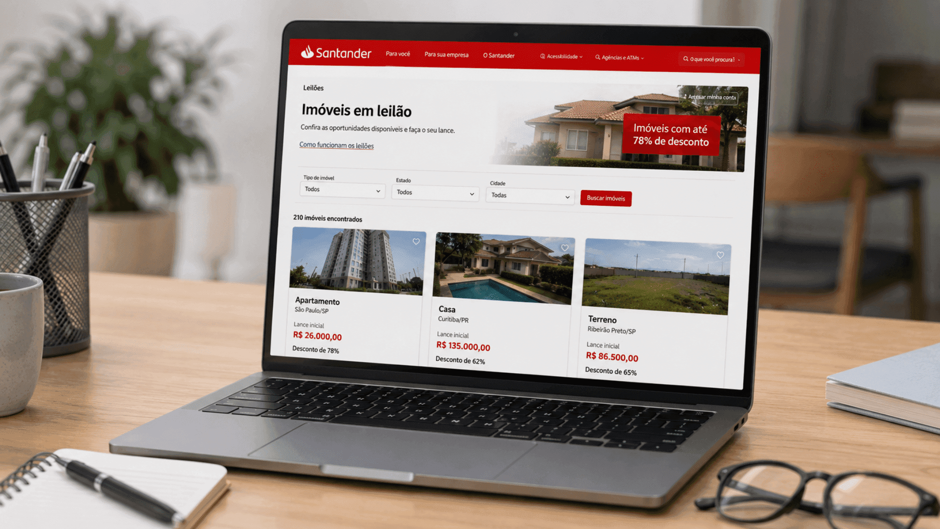 Santander abre leilão de imóveis com lance inicial a partir de R$ 26 mil