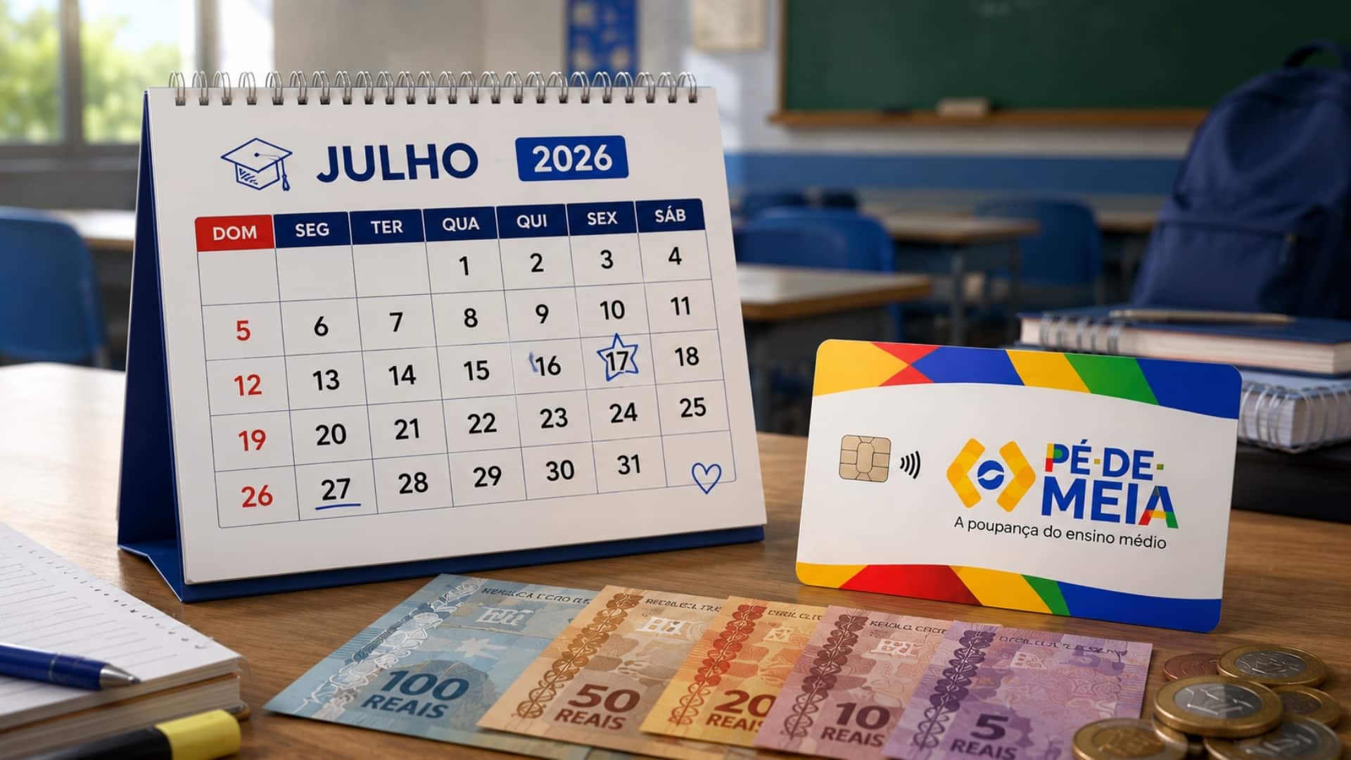 Pé-de-Meia fica sem depósito em julho mesmo com aulas; entenda o calendário