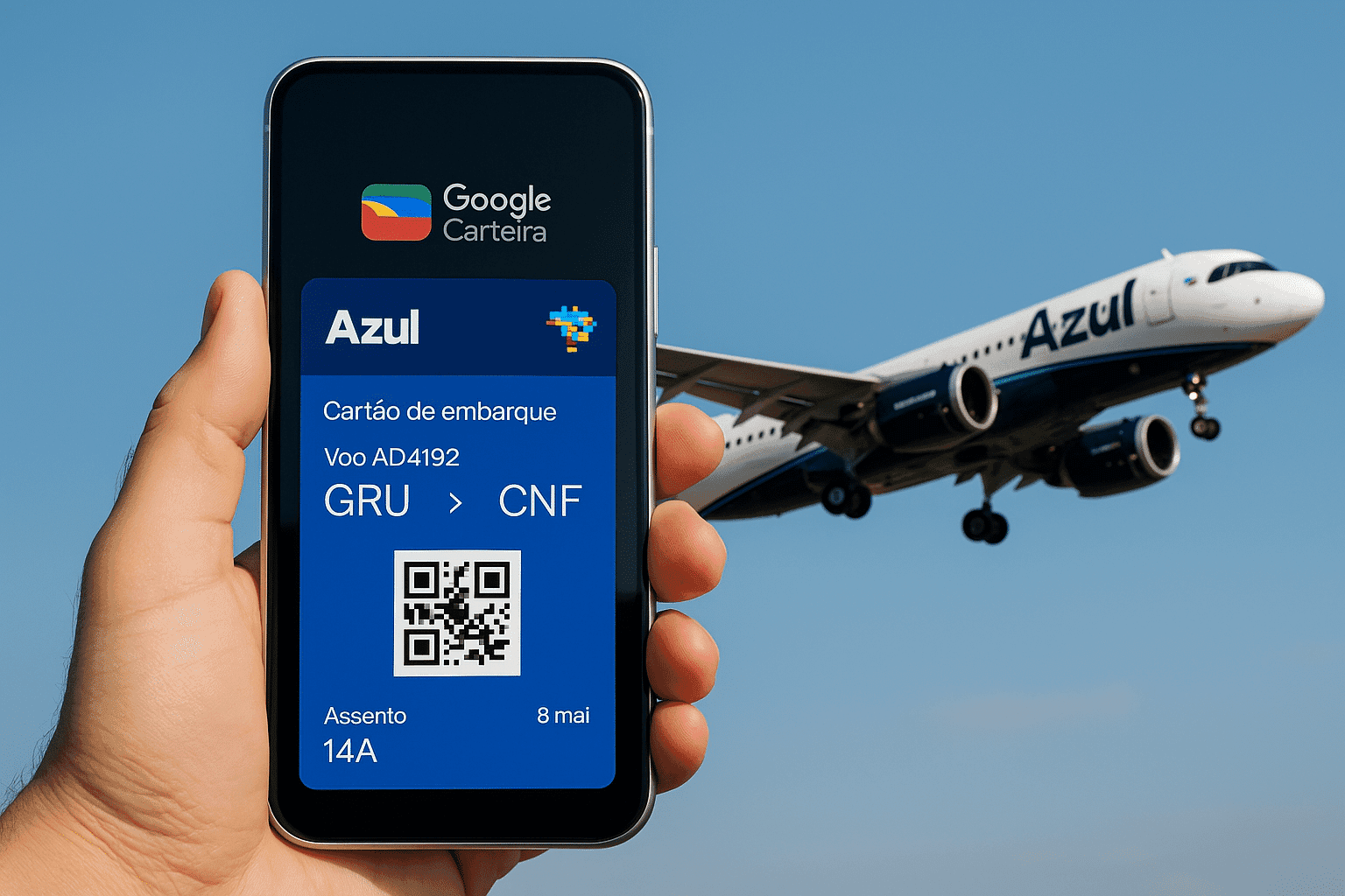 Azul lidera globalmente ao integrar cartão de embarque com Google