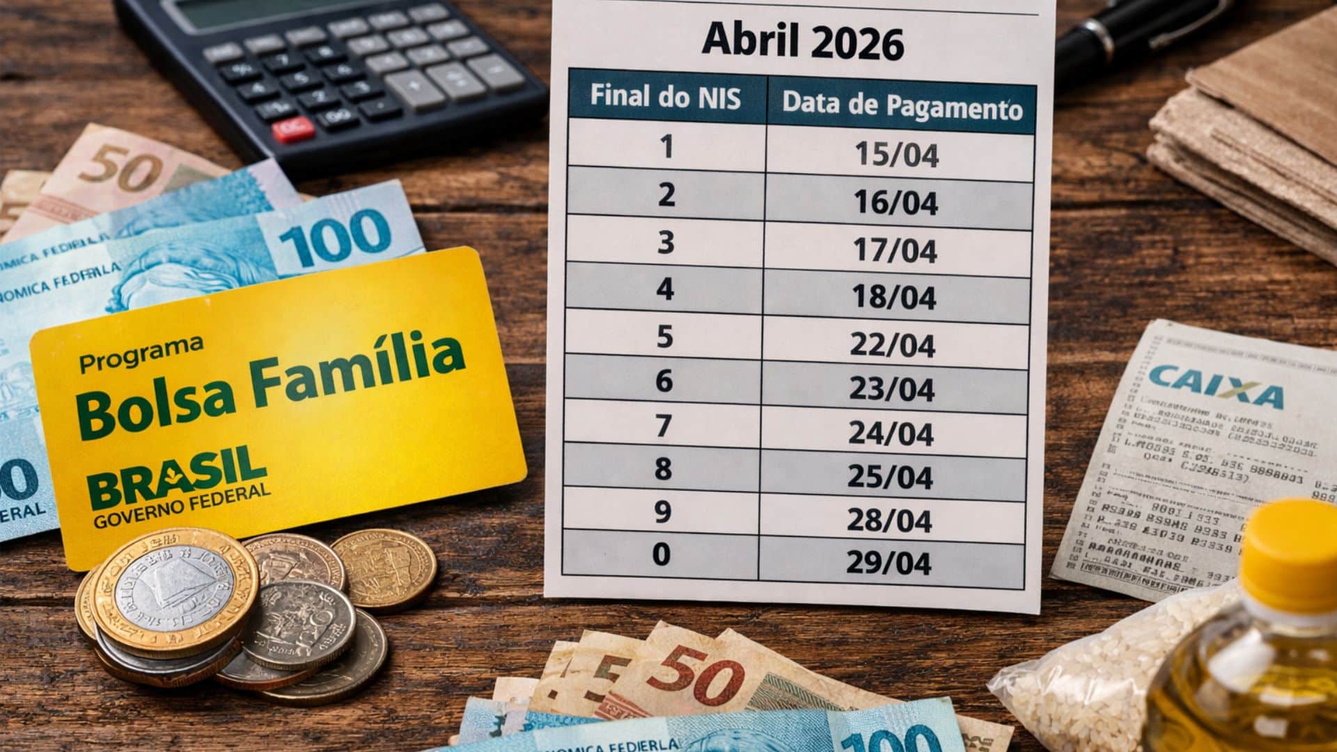 Bolsa Família abril 2026: tabela de datas e valores