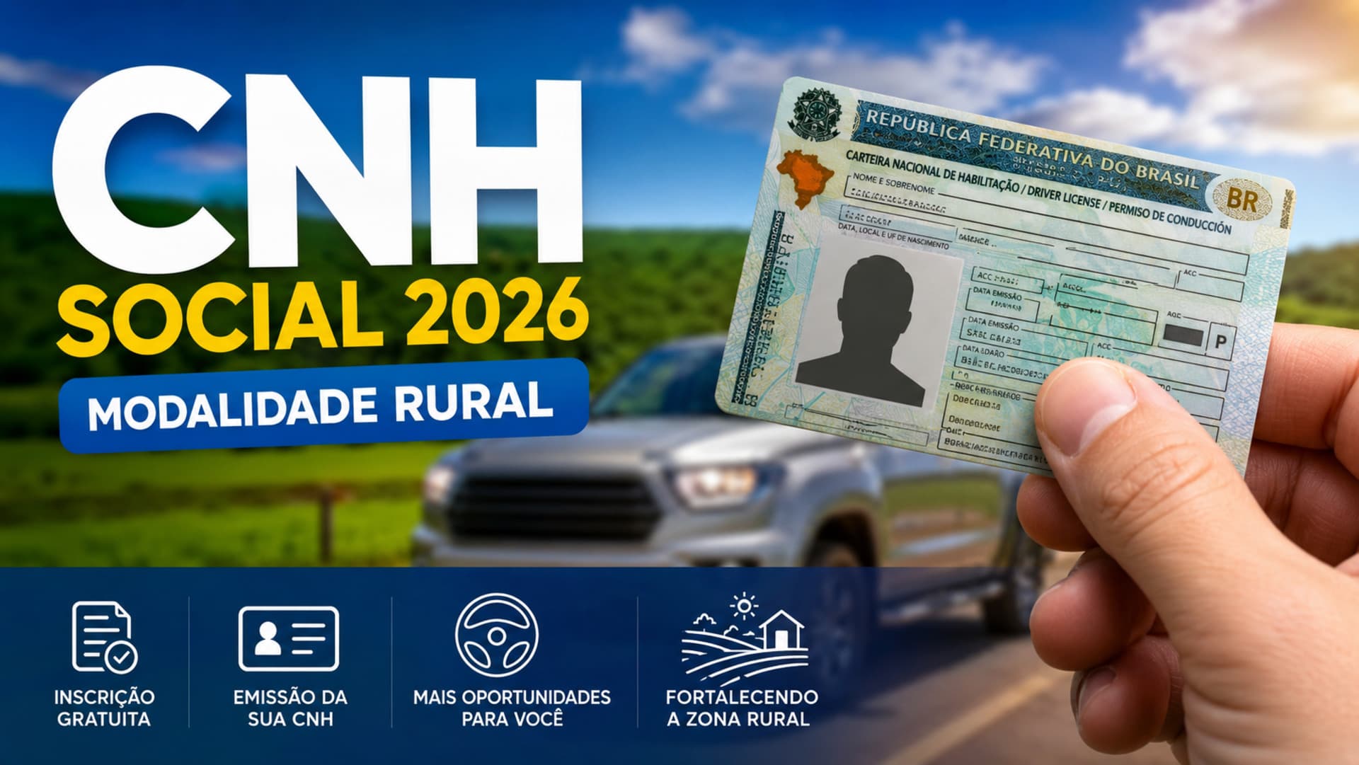 Detran publica relação de selecionados da CNH Social Rural 2026; confira os prazos
