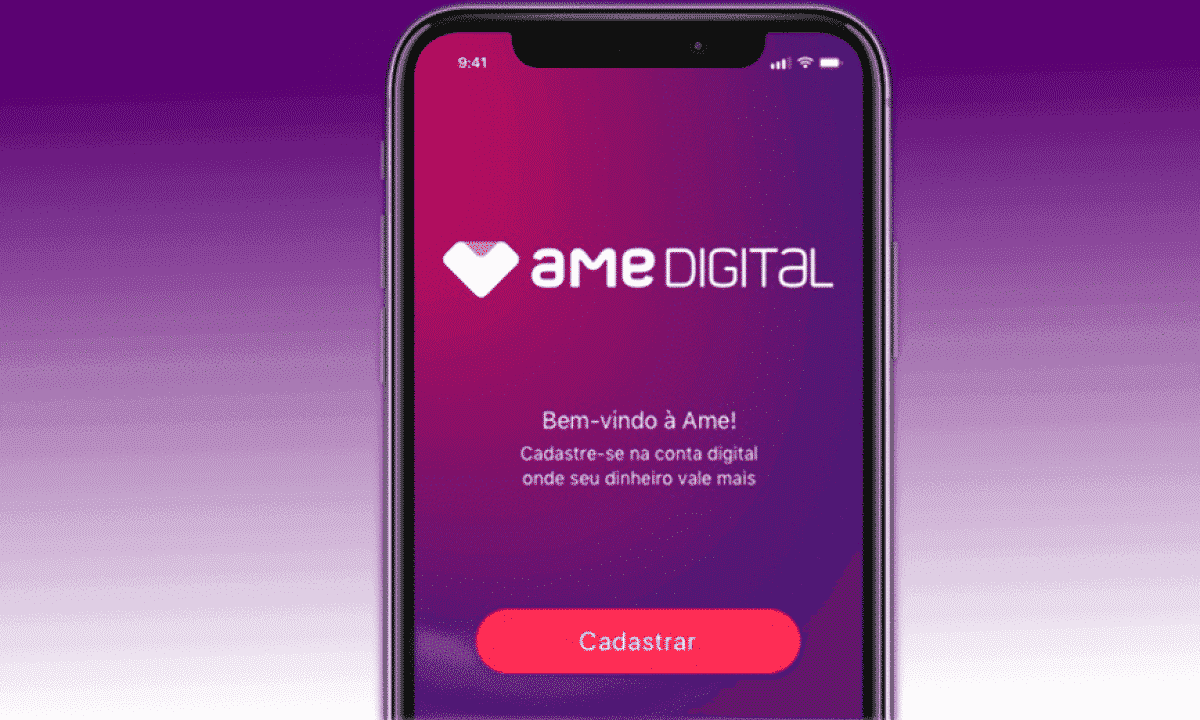 imagem promocional de celular aberto em aplicativo da Ame Digital