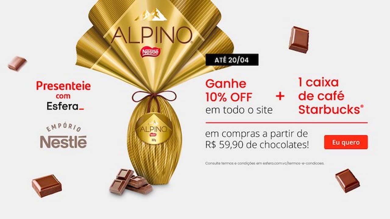 Páscoa: Esfera dá 10% de desconto + café Starbucks na compra de ovos de chocolate