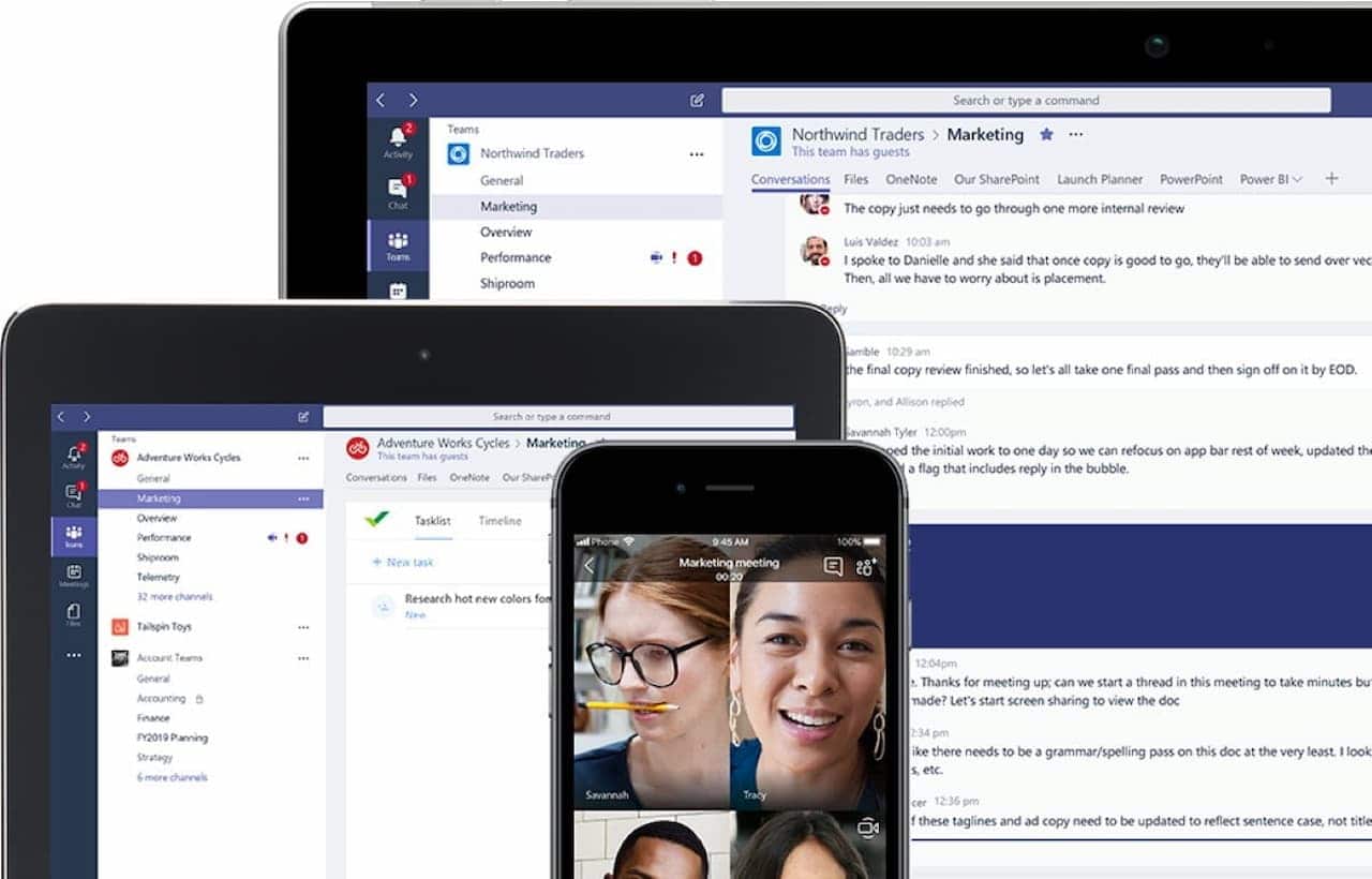 Telas ilustrando o aplicativo Microsoft Teams