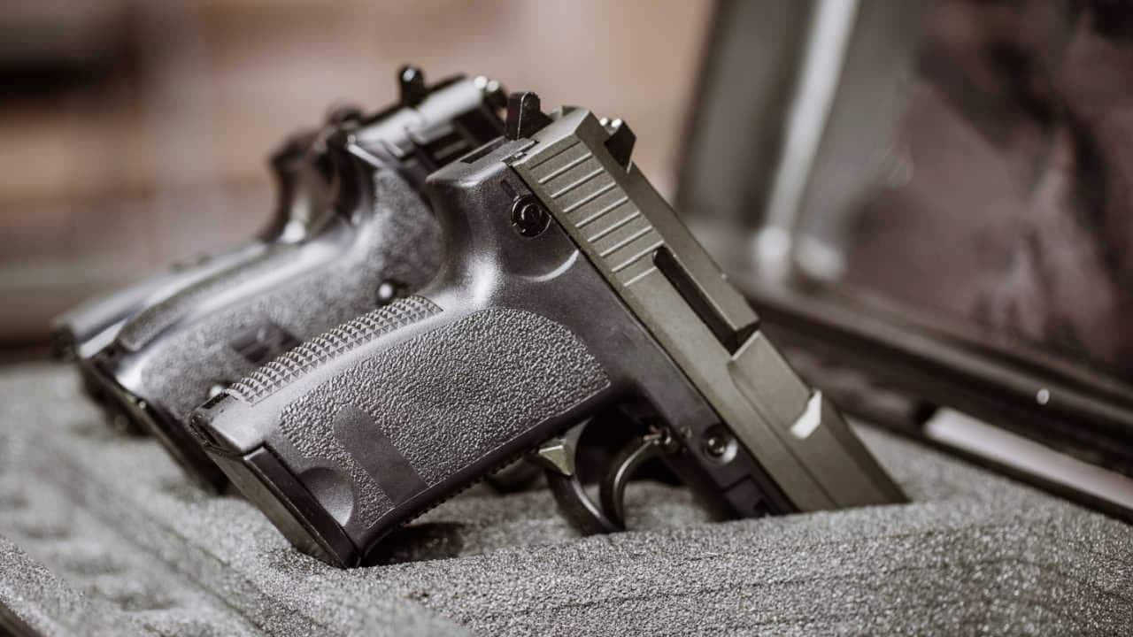 Armas em fila em uma caixa