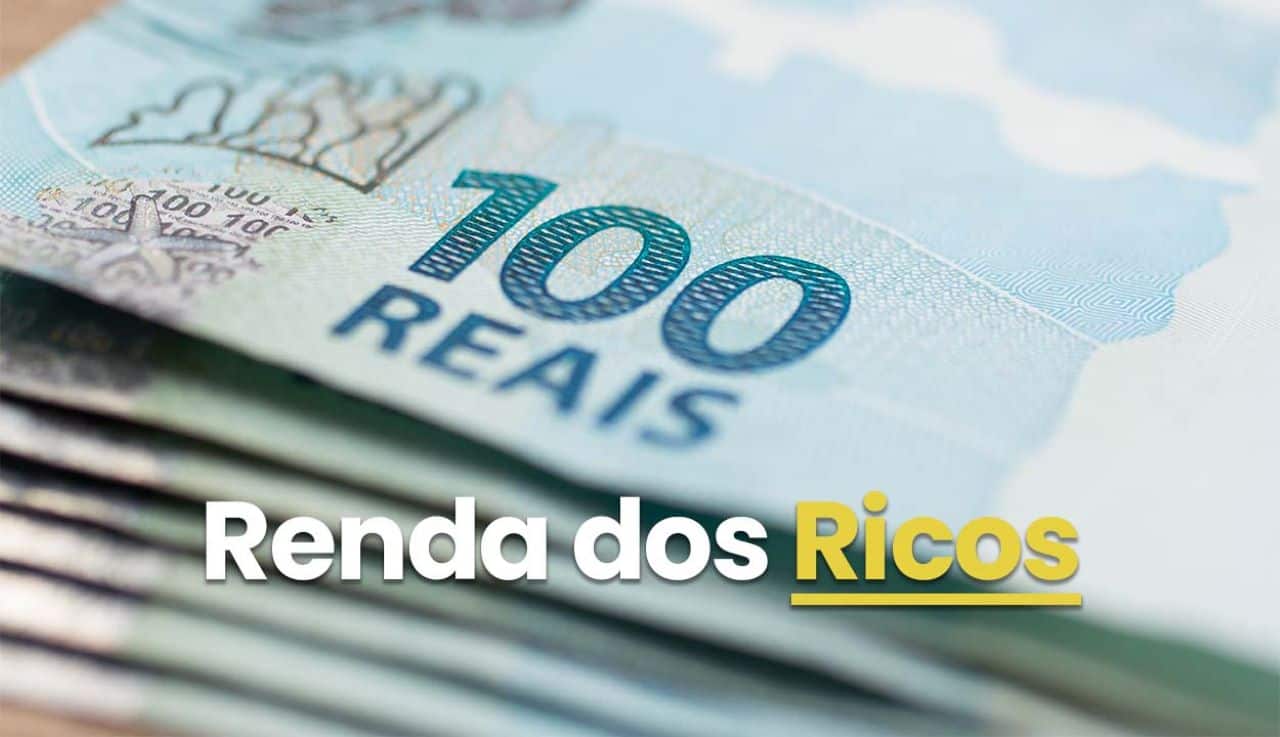 Notas de cem reais com o texto renda dos ricos ao lado