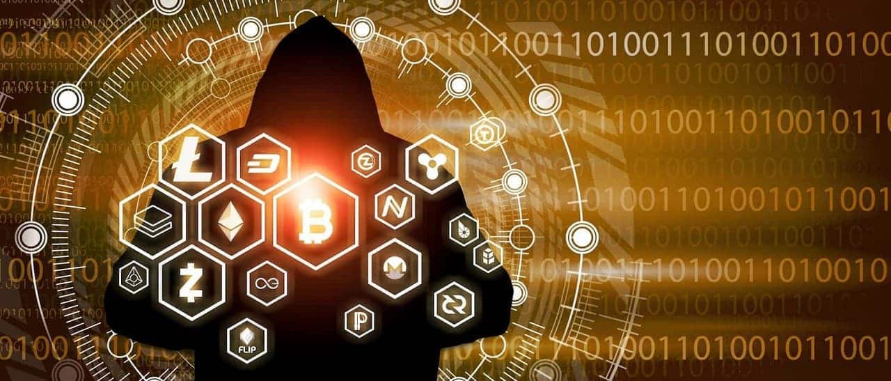 hacker encapuzado por trás de vetores de criptomoedas