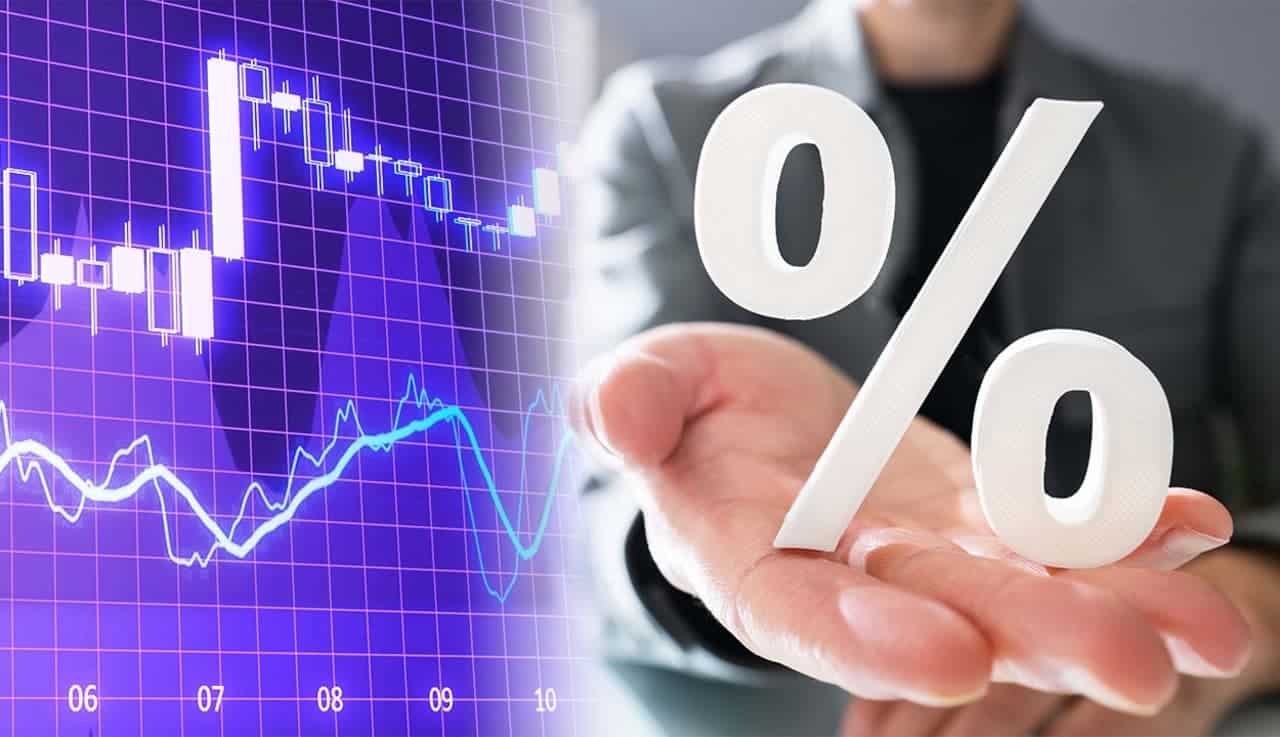 Mão segurando porcentagem gráfico investimento