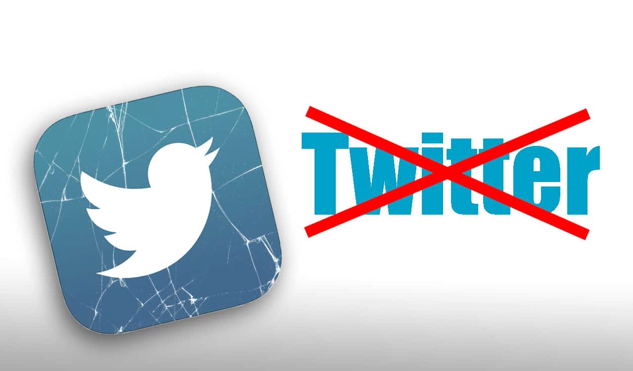 Imagem do Logo do Twitter e o nome da rede social com um x.