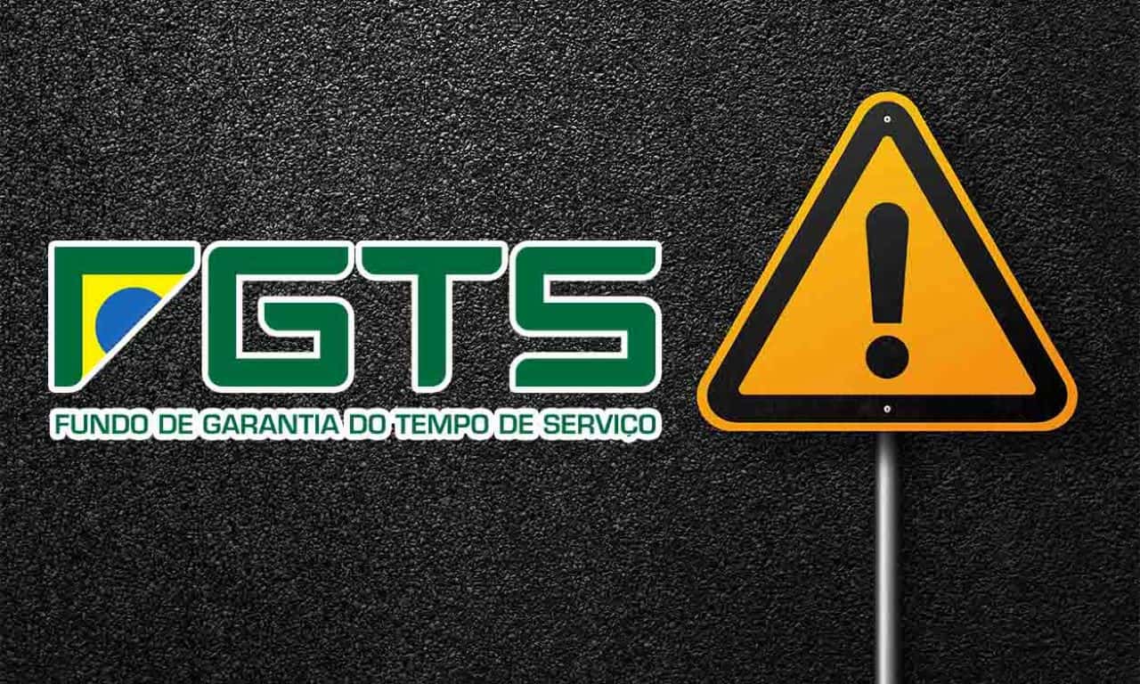 Logo do FGTS e ao lado uma placa indicando alerta