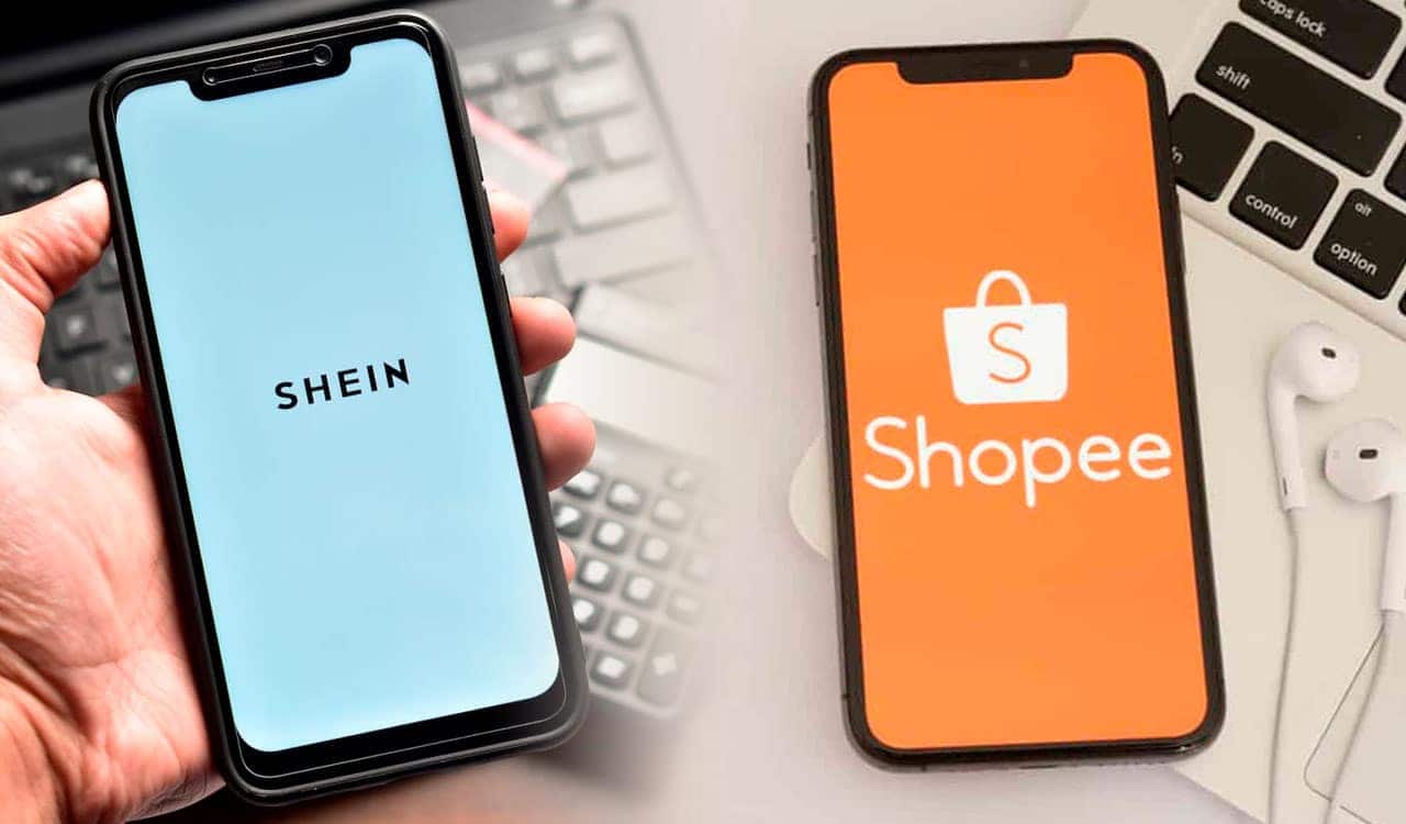 Celulares com app da Shein e Shopee. imposto