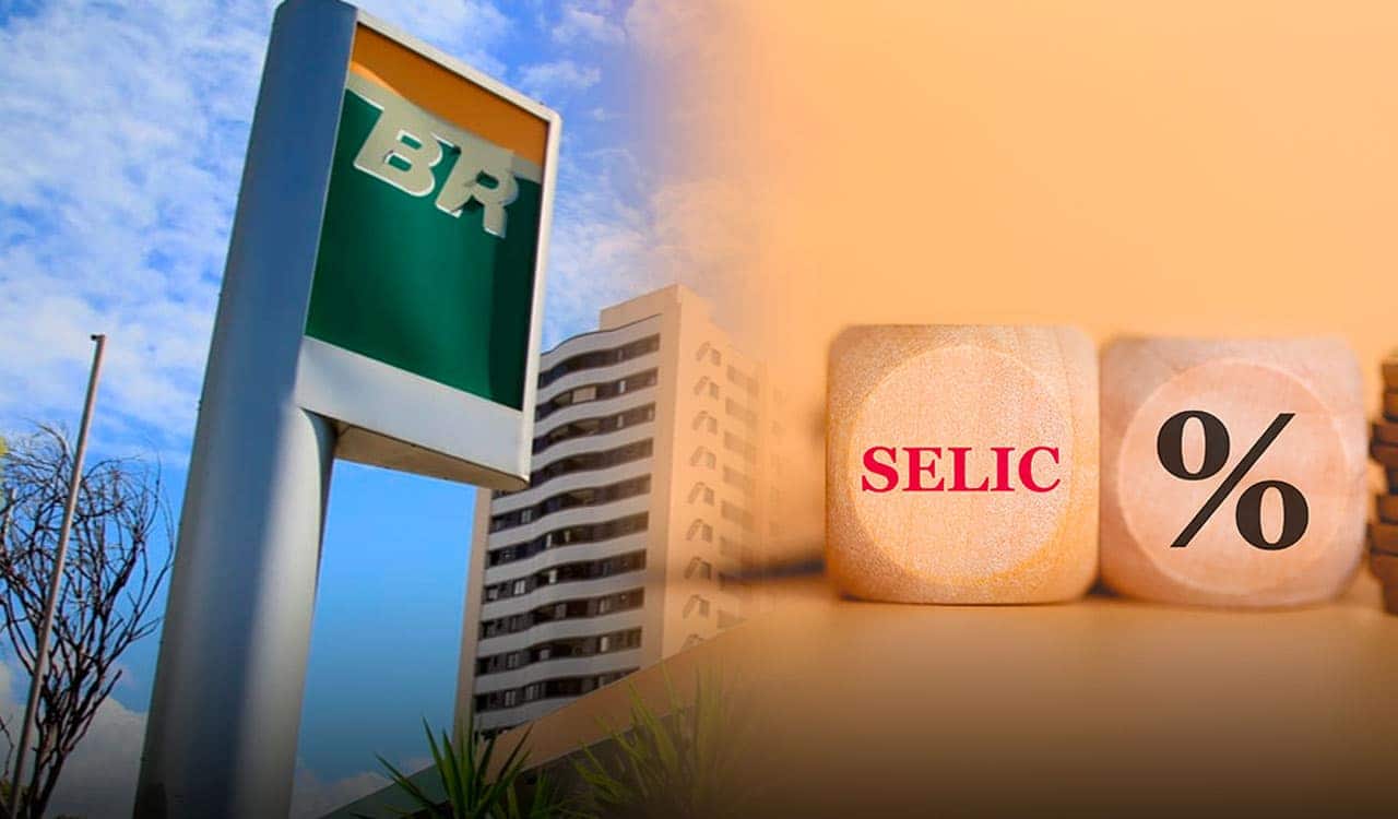 Imagem de um posto da Petrobras ao lado de uma peça de madeira escrito "Selic"